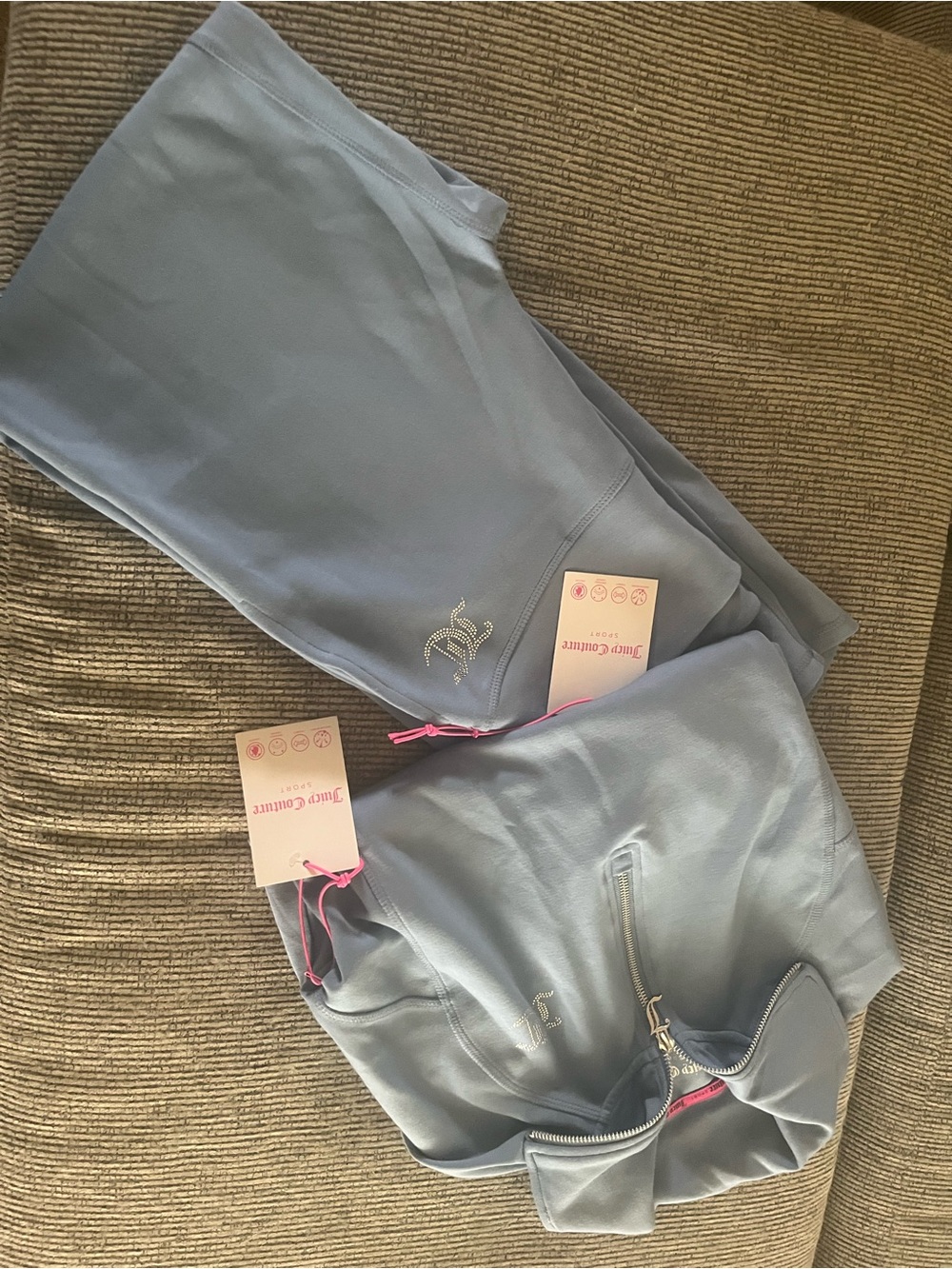 Juicy Couture Casual Zip-Neck Wide-Leg Joggers Set in Dusty Blue - Picture 11 of 16